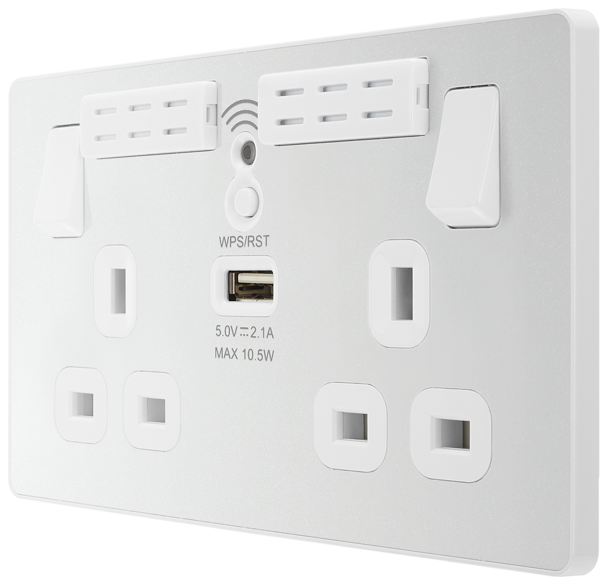 BG PCDCL22UWRW Pearlescent White Evolve 2 Gang 13A 1x USBA 2.1A WiFI