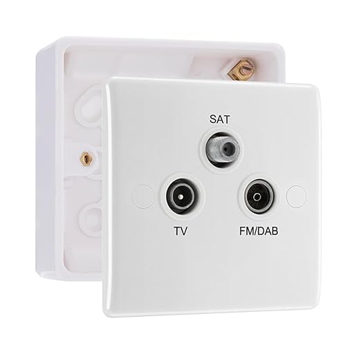 BG Nexus 3 Gang Triplex TV FM and SAT Socket White & 32mm Pattress Back ...