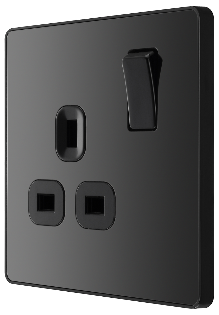 BG PCDBC21B Black Chrome Evolve 1 Gang 13A Switched Socket Outlet Black Insert The