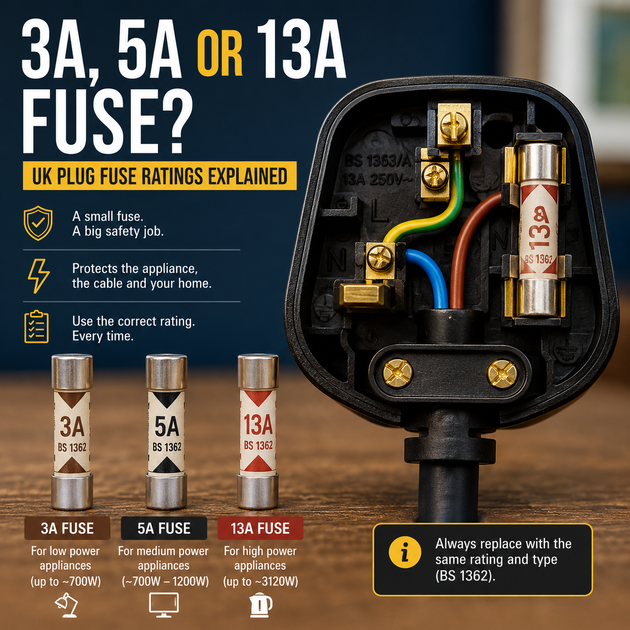 3A, 5A or 13A Fuse? UK Plug Fuse Ratings | TEO