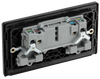 PCDDB22B Back - This Evolve Matt Blue 13A double switched socket from British General has been designed with angled in line colour coded terminals and backed out captive screws for ease of installation, and fits a 25mm back box making it an ideal retro-fit replacement for existing sockets.