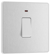 PCDBS31W Front - This Evolve Brushed Steel 20A double pole switch with indicator from British General has been designed for the connection of refrigerators, water heaters, central heating boilers and many other fixed appliances.