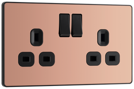 BG Evolve PCDCP22B Polished Copper 2 Gang 13A Switched Socket Outlet - Black Insert