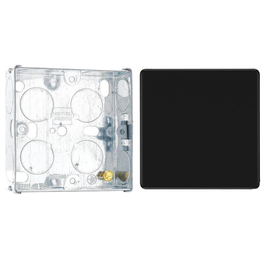 BG Screwless Matt Black Single Blanking Plate FFB94 with 25mm Steel Back Box