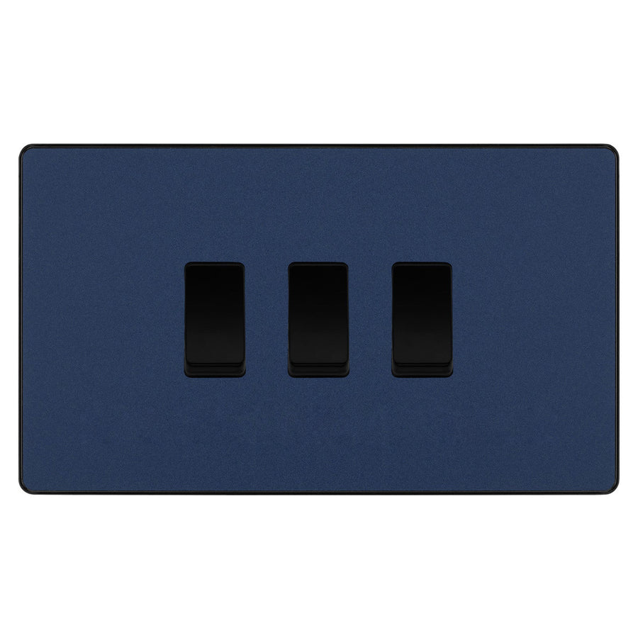 BG Evolve Matt Blue 3 Gang Intermediate Custom Grid Light Switch