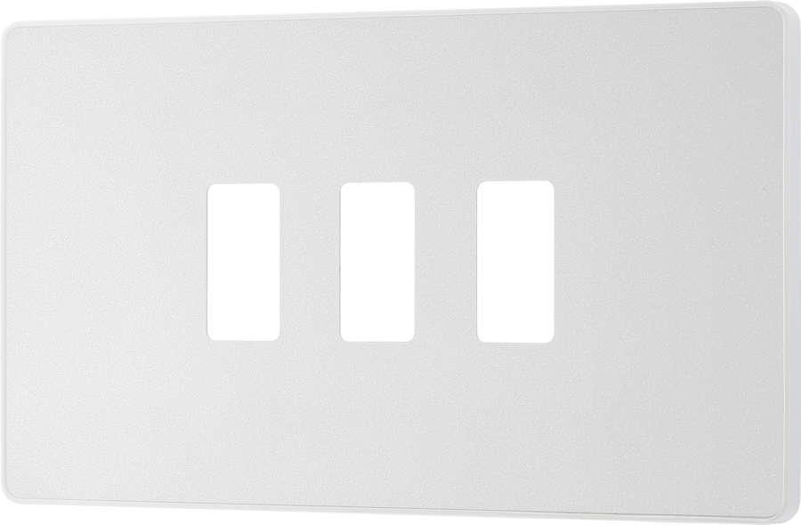 RPCDCL3W Front - The Grid modular range from British General allows you to build your own module configuration with a variety of combinations and finishes. This pearlescent white finish Evolve front plate clips on for a seamless finish, and can accommodate 3 Grid modules - ideal for switches and other domestic applications.