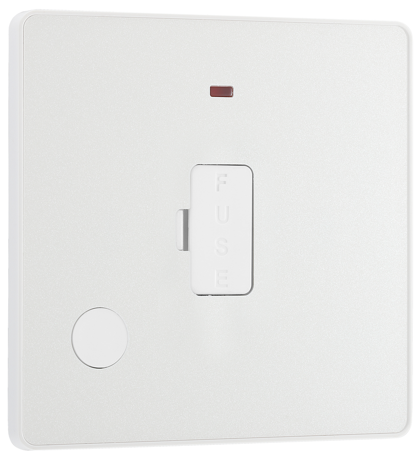 PCDCL54W Front - This Evolve pearlescent white 13A fused and unswitched connection unit from British General provides an outlet from the mains containing the fuse, ideal for spur circuits and hardwired appliances.