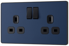BG PCDDB22B Matt Blue Evolve 2 Gang 13A Switched Socket Outlet - Black Insert