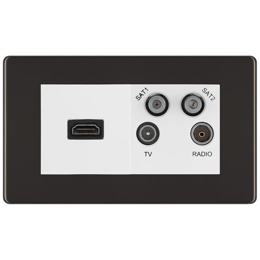 BG Screwless Black Nickel 4G Faceplate with HDMI + TV/FM/SAT Module - White