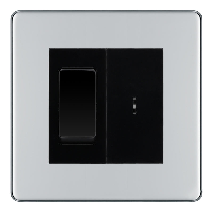 BG Screwless Polished Chrome 20A Secret Key Switch with 20A Double Pole Switch - Black Insert