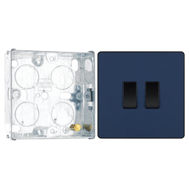 BG Evolve Matt Blue 2 Gang 20A 16AX 2 Way Light Switch PCDDB42B with 25mm Steel Back Box