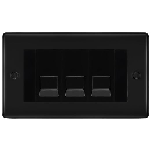 BG Nexus Matt Black 3 Gang IDC Secondary Telephone Socket - Black Insert