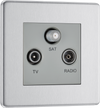 BG FBS67 Flatplate Screwless Triplex TV/FM/Sat socket - Screened, Brushed Steel - Grey Insert