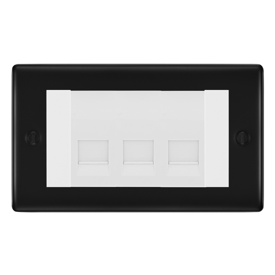 BG Nexus Matt Black 3 Gang Master Telephone Socket, Screw Terminal - White Insert