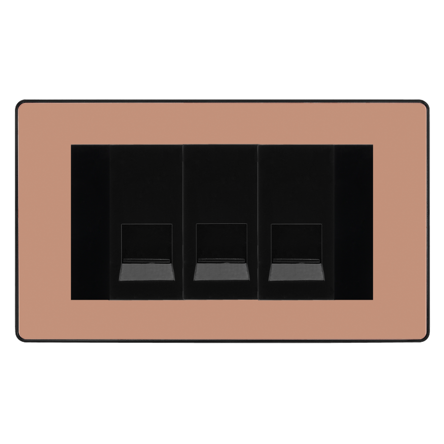 BG Evolve Polished Copper 3 Gang Secondary Telephone Socket, Screw Terminal - Black Insert