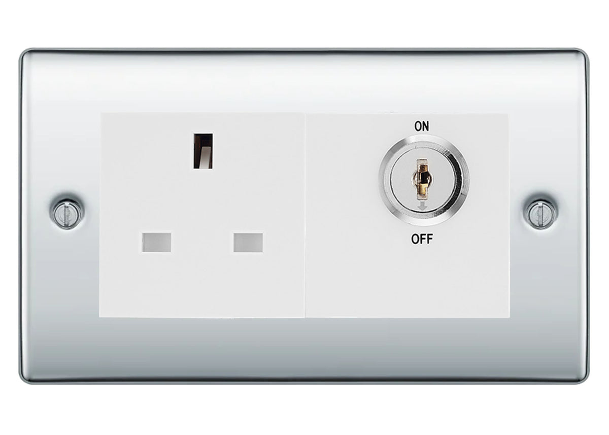 BG Nexus Polished Chrome 13A Double Pole Key Controlled Socket – White ...