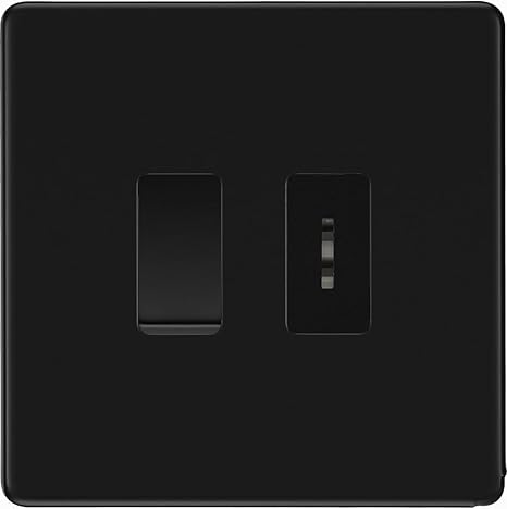 BG Screwless Matt Black 2 Gang 20 Amp Key Switch with 20 Amp Double Pole Switch