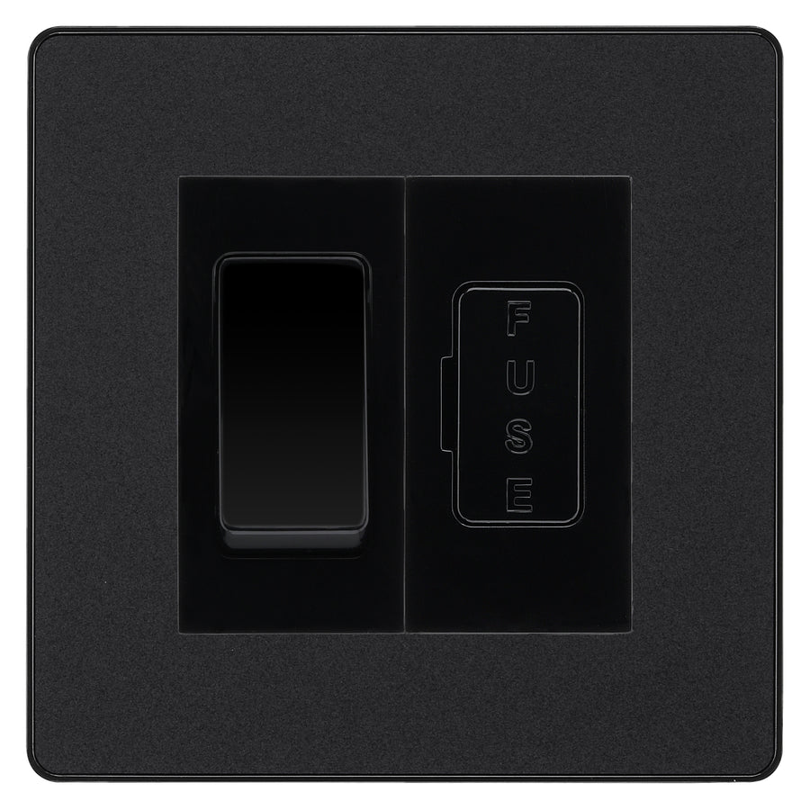 BG Evolve Matt Black 2 Way Light Switch & 13A Fused Spur Plate | Black Insert
