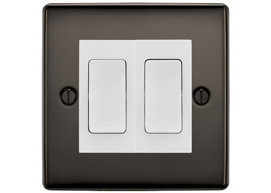 BG Nexus Black Nickel 2 Gang Intermediate Light Switch Custom Grid – White Insert