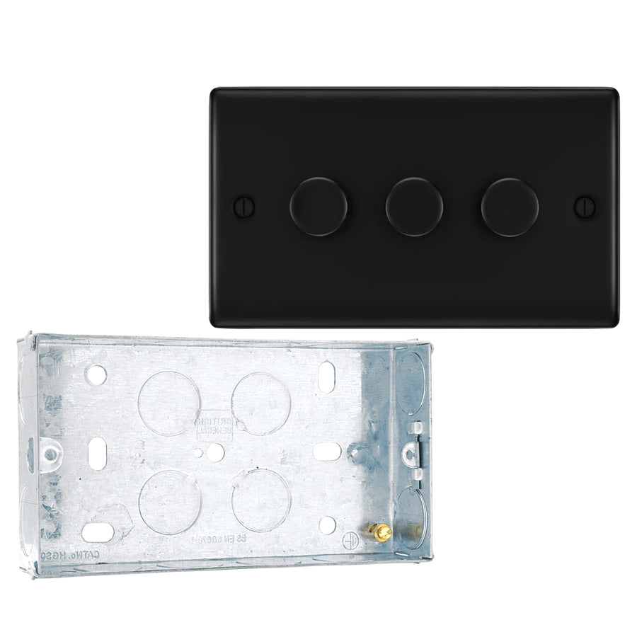 BG Nexus Matt Black 200W 2 Way Triple Trailing Edge Dimmer Switch NFB83 with 25mm Steel Back Box
