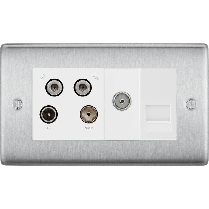 BG Nexus Metal Brushed Steel Quadplex Combination TV Socket NBS69W