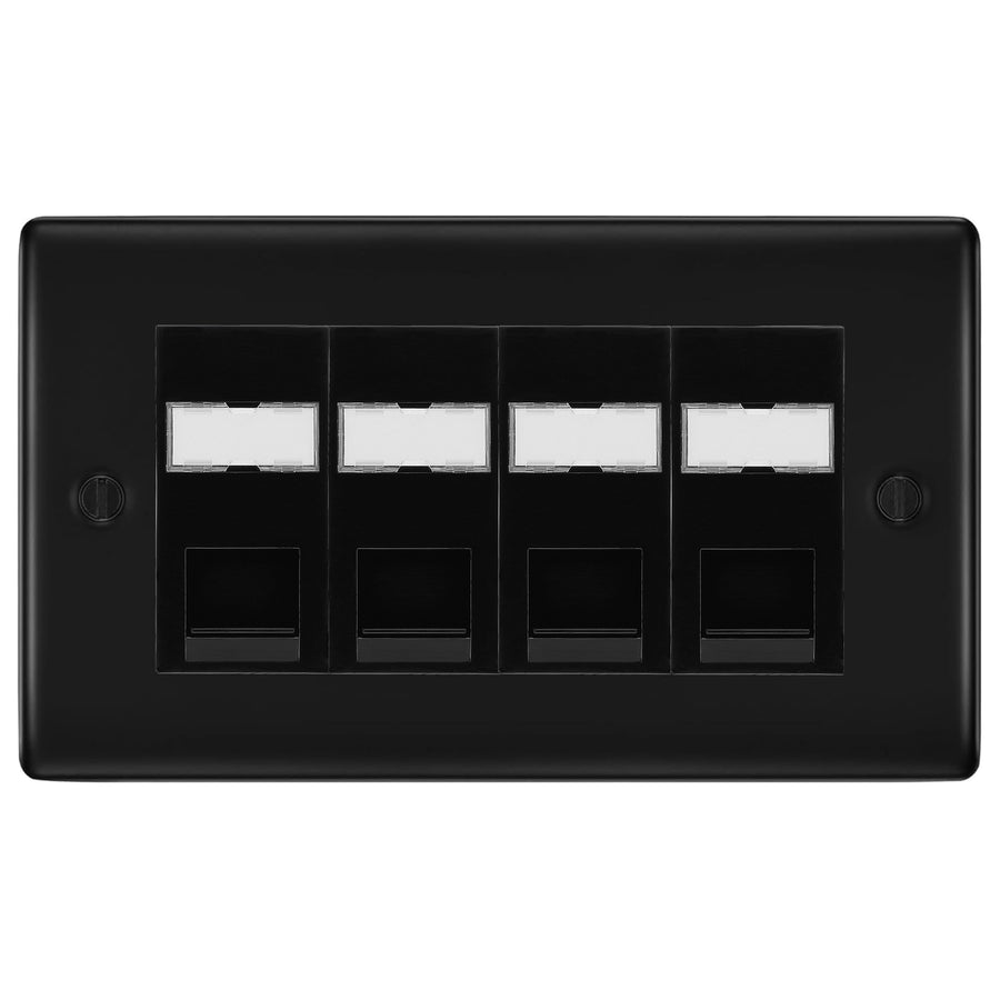 BG Nexus Matt Black 4 Gang RJ45 Cat5e Data Socket Black Inserts