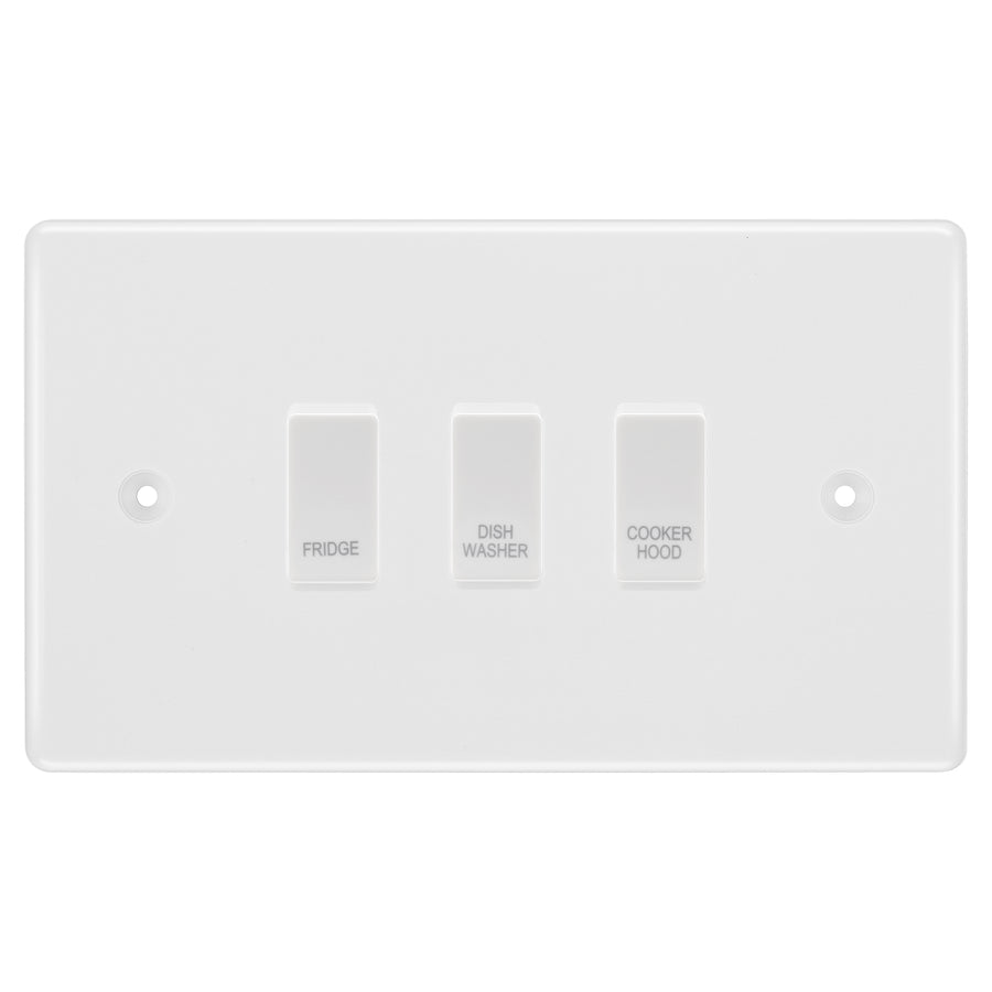 BG White Moulded 3 Gang Custom Labelled Appliance Grid Switch