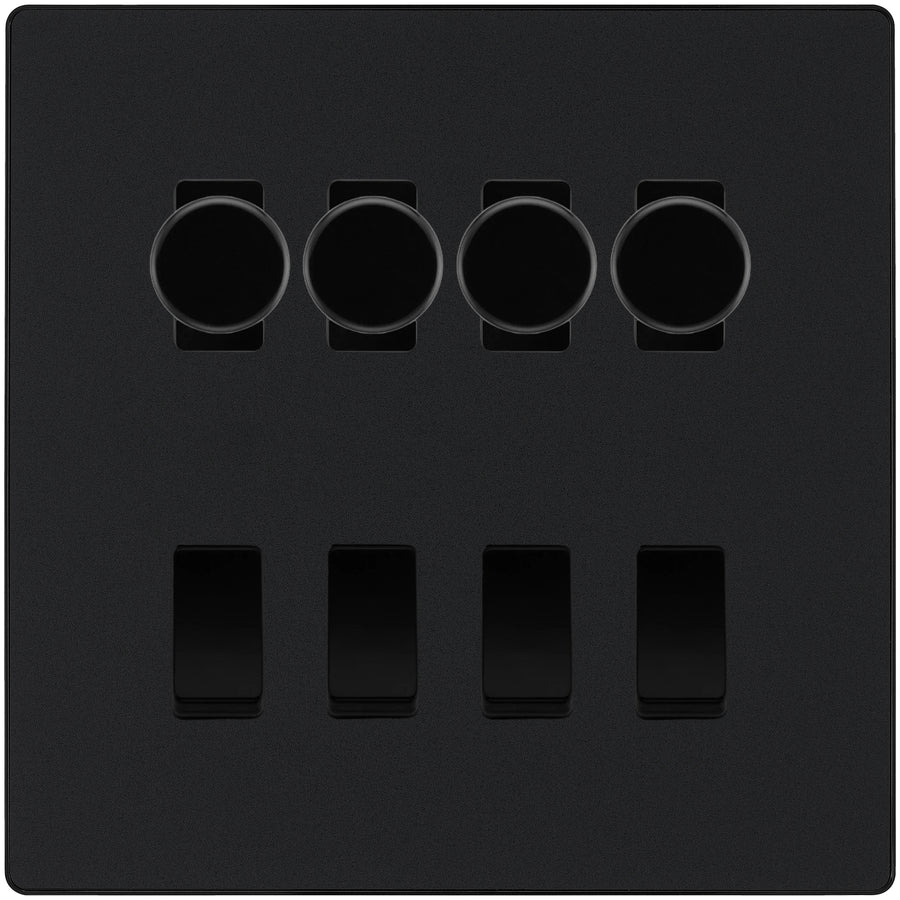 BG Evolve Matt Black 8 Gang Switch 4x Trailing Edge LED Dimmer 4x 2Way Custom Switch