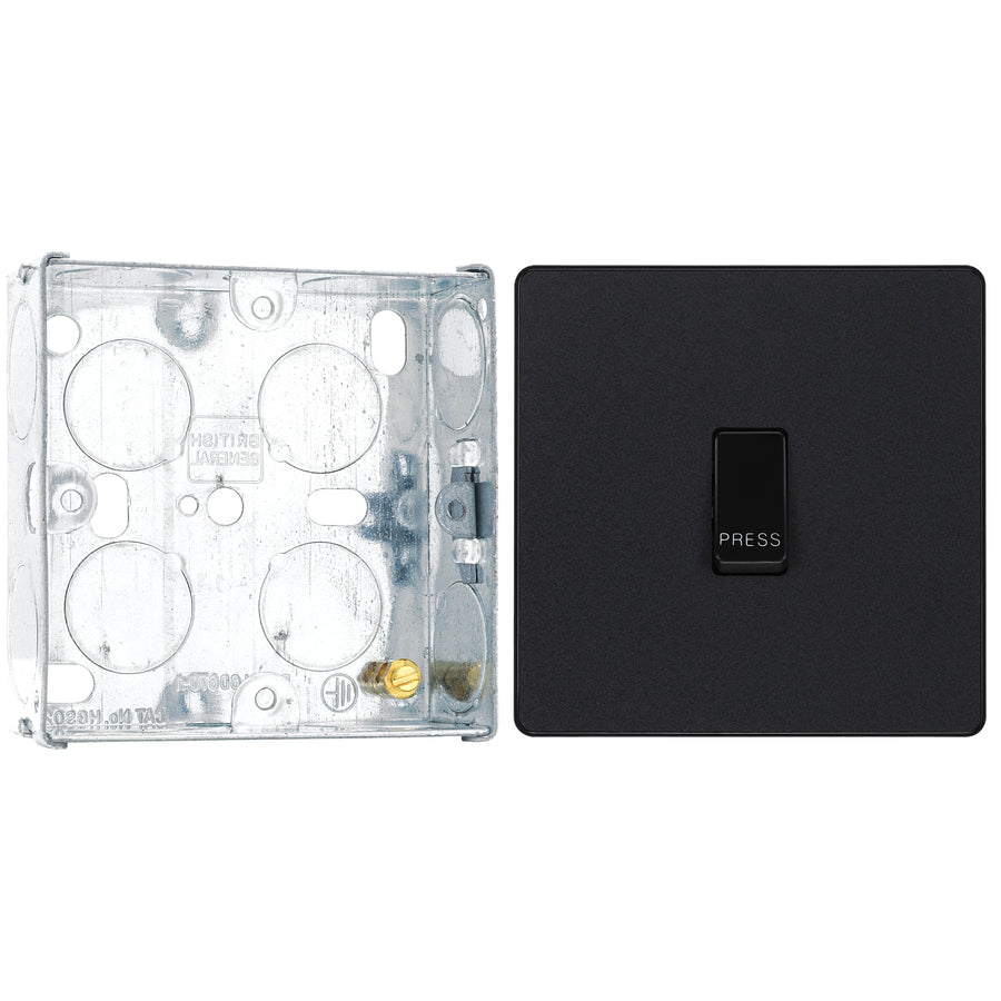 BG Evolve Matt Black 10AX 1 Way Press Switch PCDMB14B with 25mm Steel Back Box