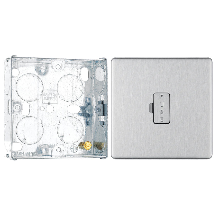 BG Screwless Brushed Steel 13A Unswitched Spur FBS54 with 25mm Steel Back Box
