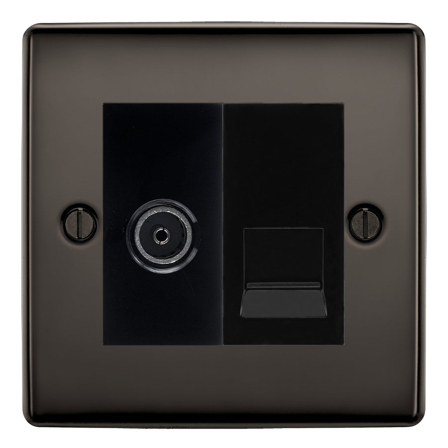 BG Nexus Black Nickel TV Aerial & Master Telephone Socket - Black Insert