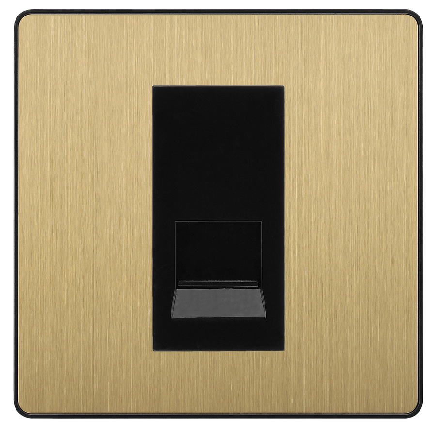 BG Evolve Satin Brass Single Master Telephone Socket, Screw Terminal - Black Insert