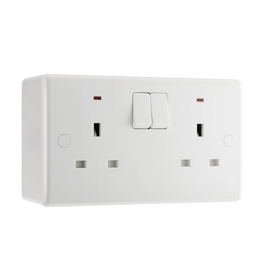 BG Electrical 13A 1 Pole Neon Switched Socket White & 50mm Pattress Back Box