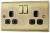 NAB22B Front - This antique brass finish 13A double switched socket from British General has a sleek and slim profile with softly rounded edges and no visible plastic around the switches to add a touch of luxury to your decor.