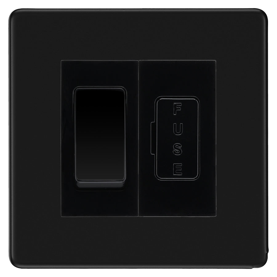 BG Flatplate Screwless Matt Black 20A Intermediate Switch & 13A Fused Spur Plate | Black Insert