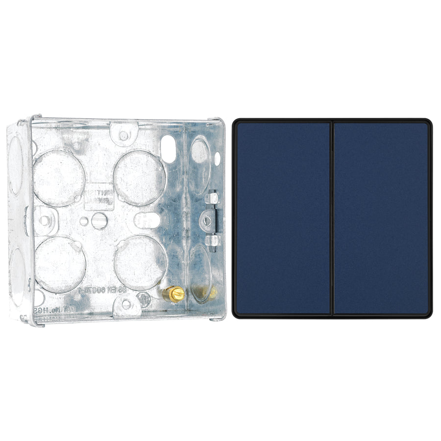 BG Evolve Matt Blue 2 Way Double Edge to Edge Rocker Switch PCDDB42EB with 35mm Steel Back Box