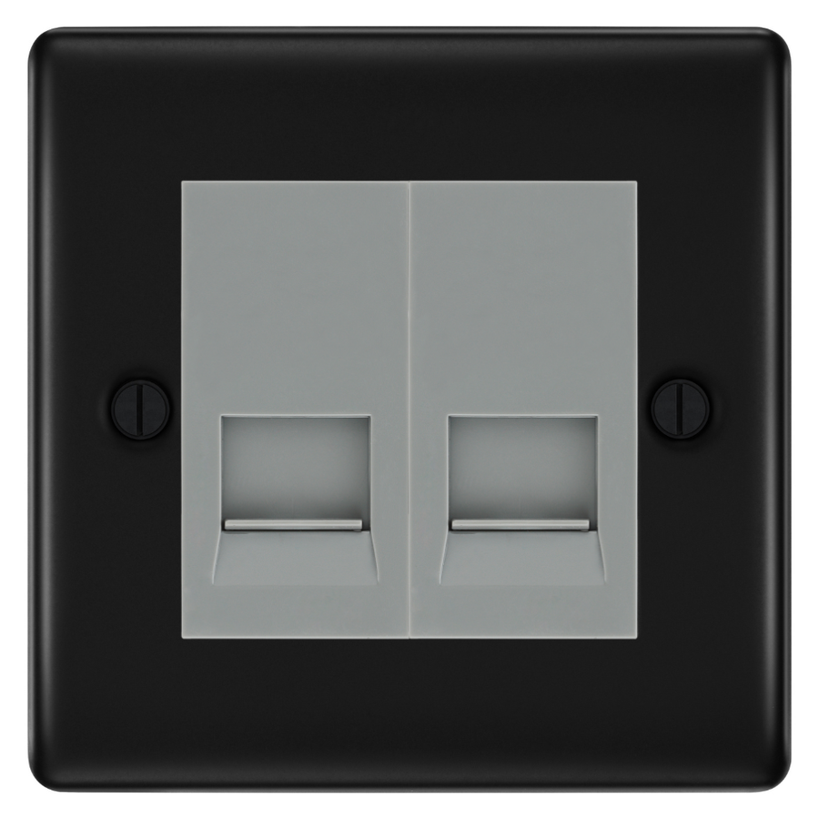 BG Nexus Matt Black Double Master Telephone Socket, Screw Terminal - Grey Insert