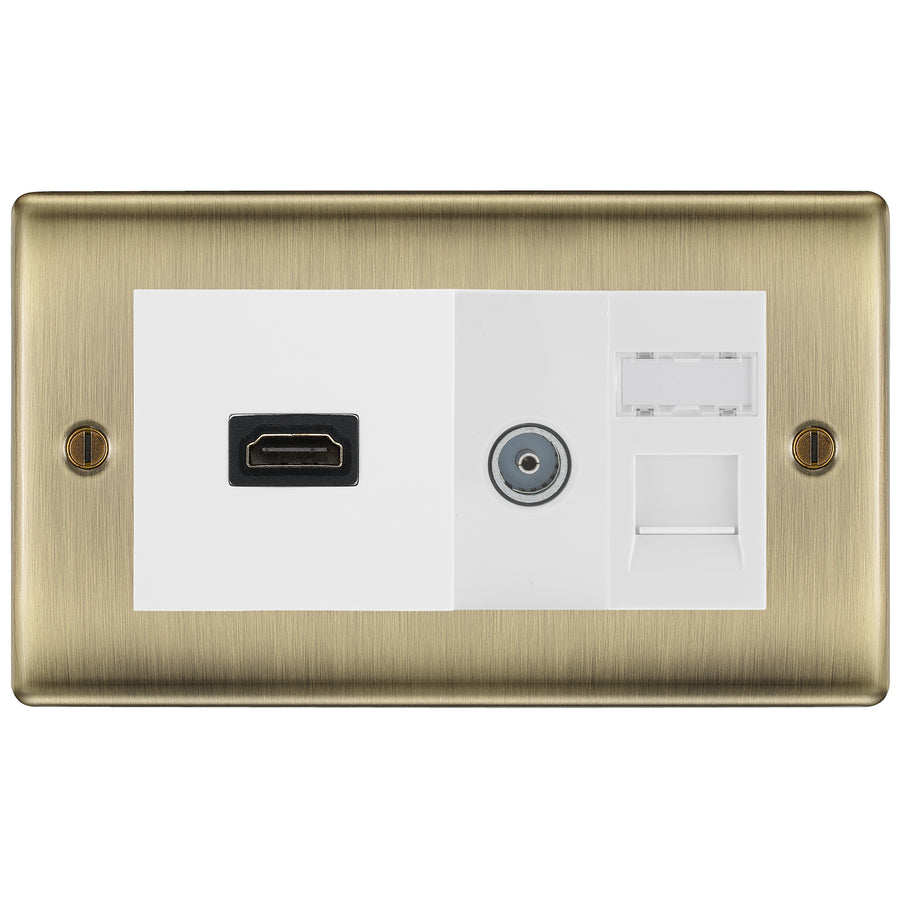 BG Nexus Matt Black Media Wall Plate TV Aerial, HDMI & CAT6 Outlet - White Insert