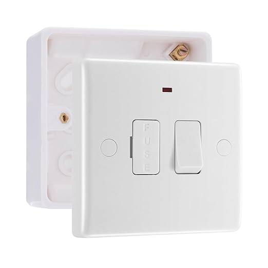 BG Nexus 13A Switched Spur + Neon + Cable Outlet White & 32mm Pattress Back Box