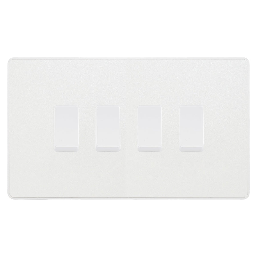 BG Evolve Pearlescent White 4 Gang Custom Grid Light Switch Double Format