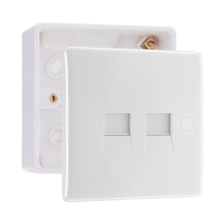BG Electrical Double RJ11 Data Outlet Socket (Screw) & 32mm Pattress Back Box