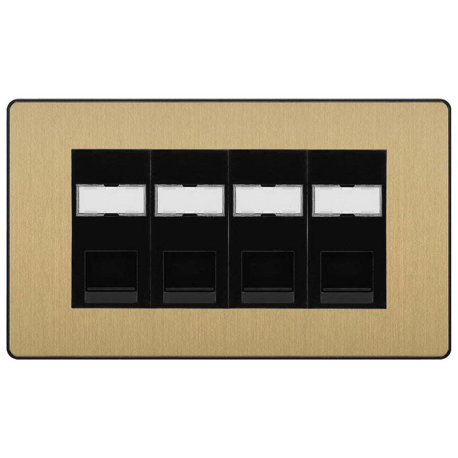BG Evolve Satin Brass 4 Gang RJ45 Cat5e Data Socket Black Inserts