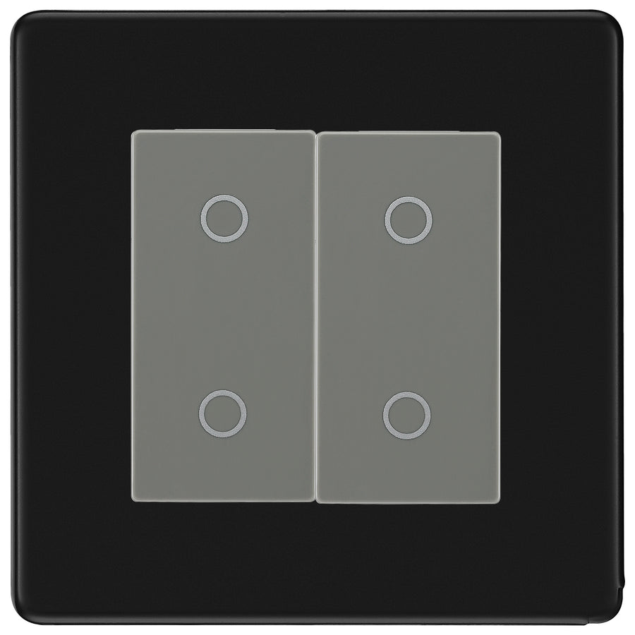 BG Nexus Screwless Matt Black Double Secondary Touch Dimmer Switch - Grey Insert