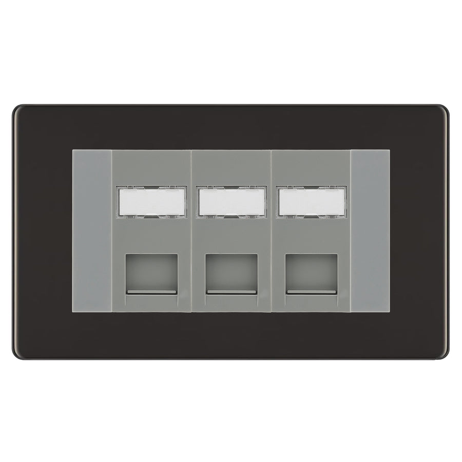BG Screwless Black Nickel 3 Gang RJ45 CAT6 Data Socket Grey Inserts