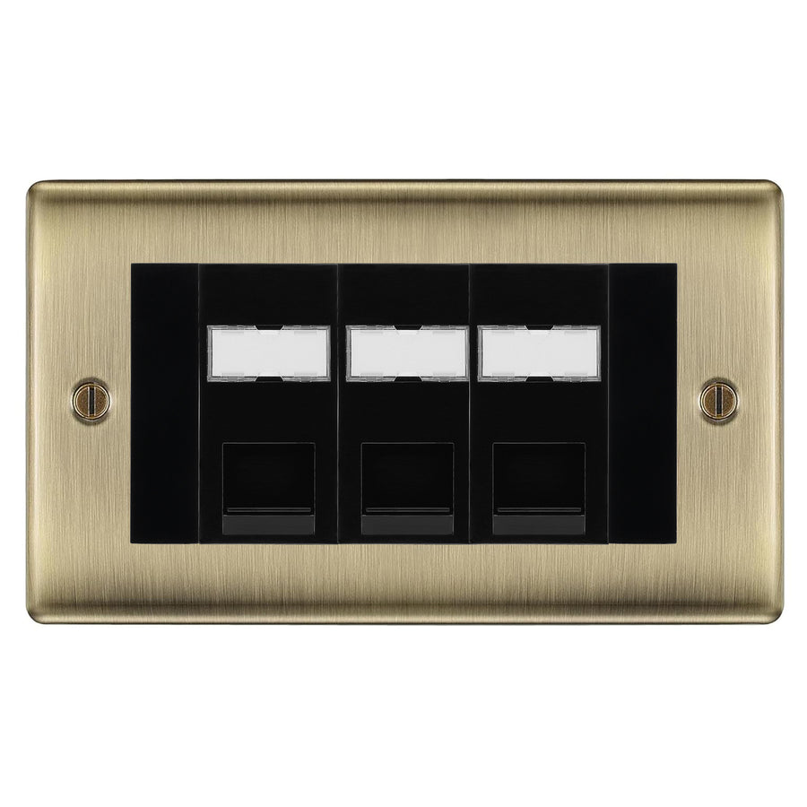 BG Nexus Antique Brass 3 Gang RJ45 Cat5e Data Socket Black Inserts\