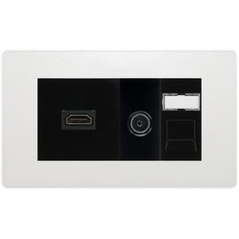 BG Evolve Media Wall Plate — TV Aerial, HDMI & CAT6 | Pearlescent White Screwless