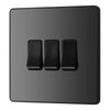 BG Evolve Black Chrome 3 Gang 20A 16AX 2 Way Light Switch PCDBC43B with 25mm Steel Back Box