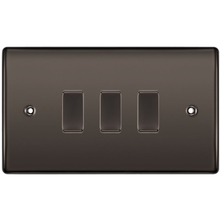 BG Black Nickel 3 Gang light Switch in Double Format Custom Grid Mirror