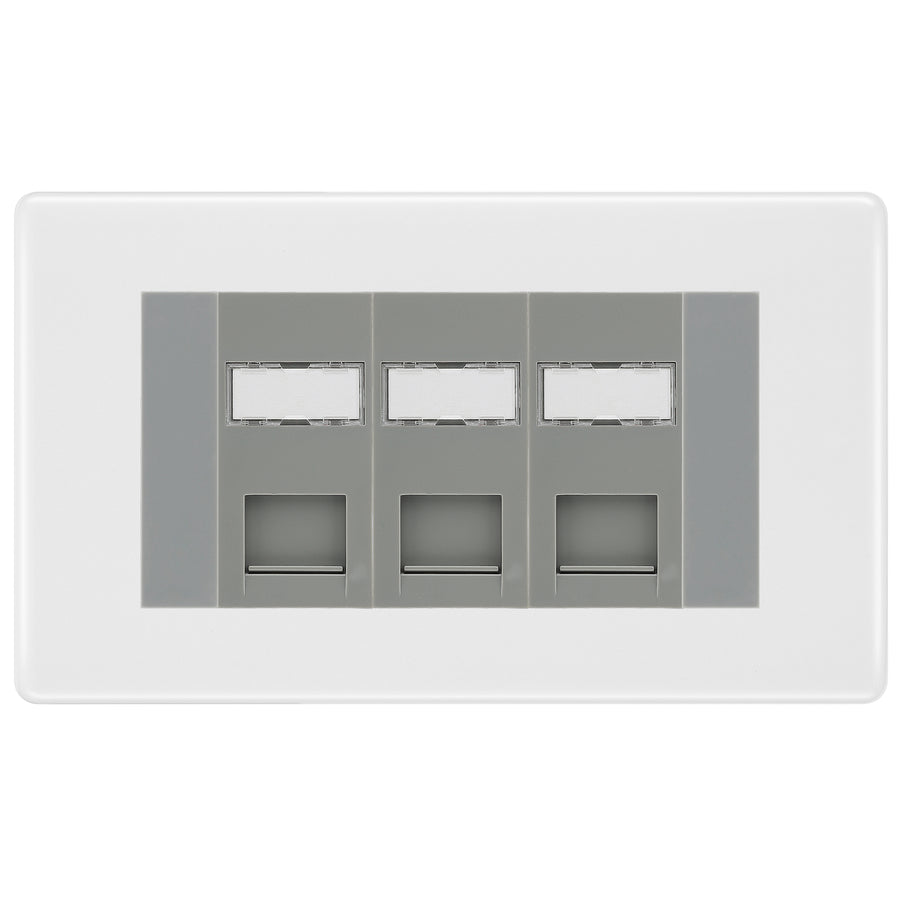 BG White Moulded 3 Gang RJ45 CAT6 Data Socket Grey Inserts