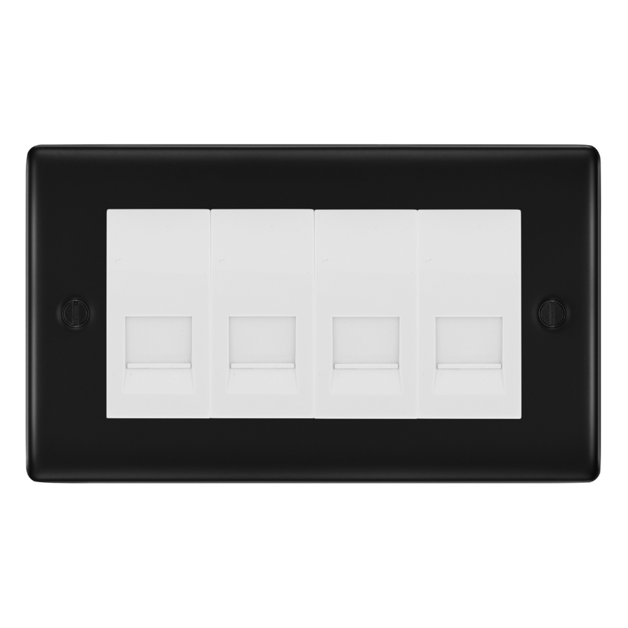 BG Nexus Matt Black 4 Gang Secondary Telephone Socket, Screw Terminal - White Insert